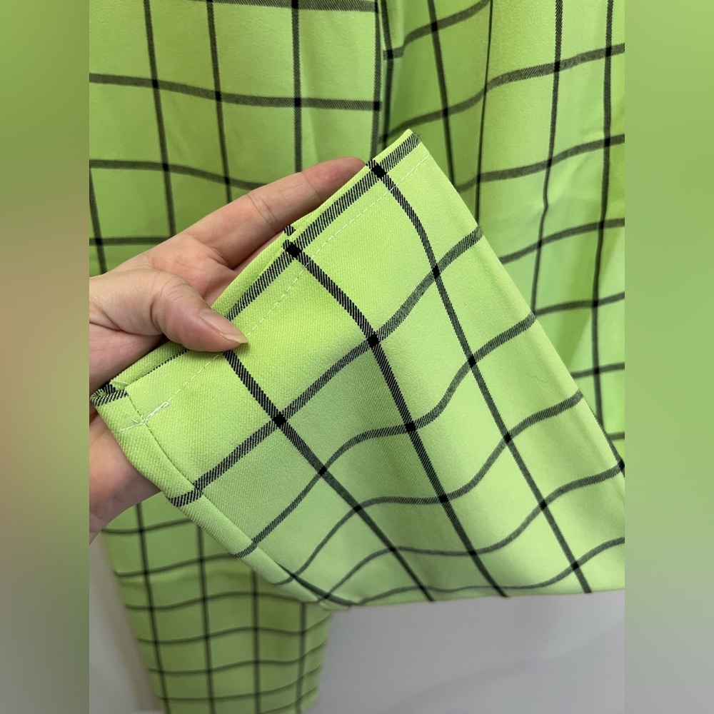 Nasty Gal Lime Green Checkered Trousers NWT High Waist Straight Leg Pants - Picture 10 of 12